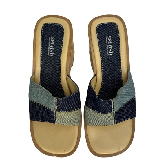 Vintage Y2K‎ Splash Wooden Platform Sandals With Denim Patchwork Straps Bratz - Picture 4 of 9
